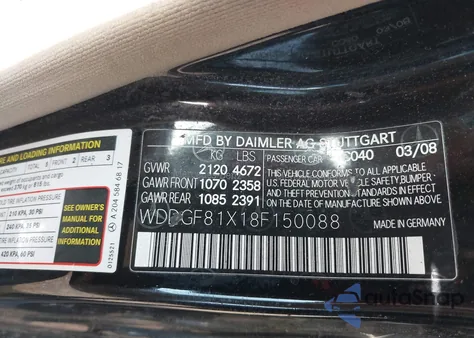 2008 Mercedes-Benz C 300 Luxury 4Matic from USA, damaged, VIN WDDGF81X18F150088